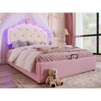 Cama Rosa 140x200 cm con Contenedor y Somier de Láminas