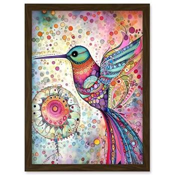 Hummingbird Mandala Folk Watercolour Poster A4