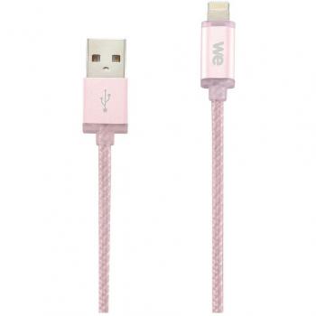 Câble Lightning USB Nylon 1 m, couleur or‑rose, compatible iPhone – LED rouge en charge, verte pleine – WE