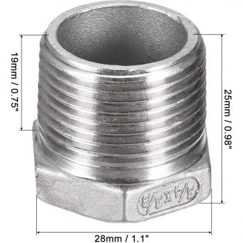Uxcell 304 Edelstahl Reduzierbuchse, 3/4 PT Männlich zu 3/8 PT Weiblich, 3er Pack