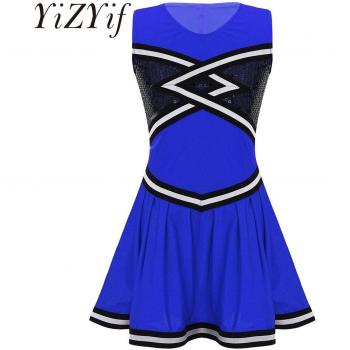 Costume de pom-pom girl à paillettes bleu et rouge pour enfants