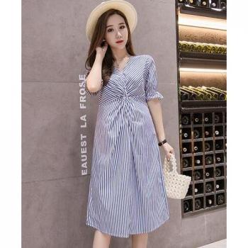 Korean Style V-Neck Slim Maternity Dress for Pregnant Women