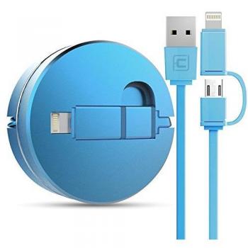 Cavo Retrattile 2‑in‑1 per iPhone & Smartphone Android – 100 cm Blu – Garanzia a Vita