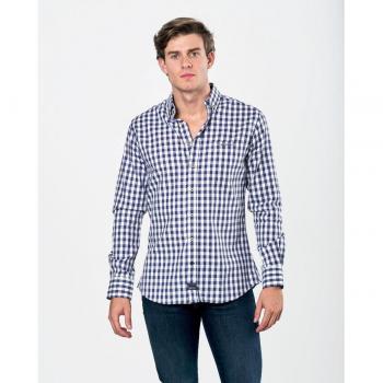 Camisa de cuadros marinos para hombre de Spagnolo en tejido gabardina