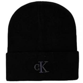 Embroidered Black Knit Beanie for Men