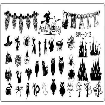 Plaque de Tamponnage Nail Art Halloween/Noël 12,5 cm x 6,5 cm (1 pc) Outils de Manucure Pochoir Vernis à Ongles