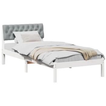 Lit simple en pin blanc et gris clair 90 x 200 cm