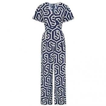 Women's Navy Oversized Geo-Design Jumpsuit (Size 12)