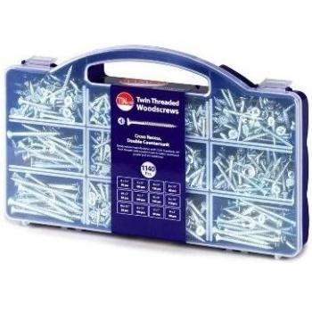 Twin-Thread Wood Screws Pack of 1 (1,140 pcs, silver, wood tray)