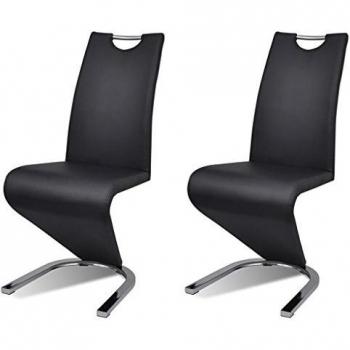 Juego de sillas de comedor, 2 pzas, cuero sintético negro