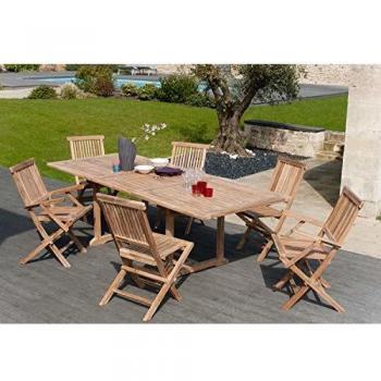 Table de jardin en teck brut extensible 180-240cm