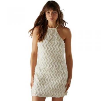 Fluffy Hen Halter Mini Dress in Cream for Women, Size 14