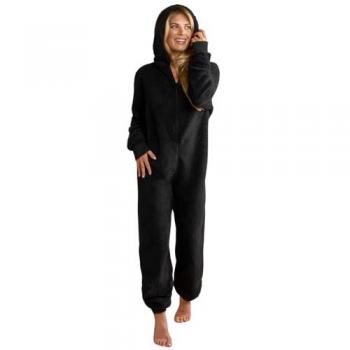 Thermal Black Teddy Fleece Loungewear Jumpsuit