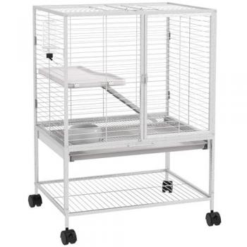 Cage Grise « Urbain » : Plateforme, Rampe, 2 Portes, Étagère, Biberon – Acier léger