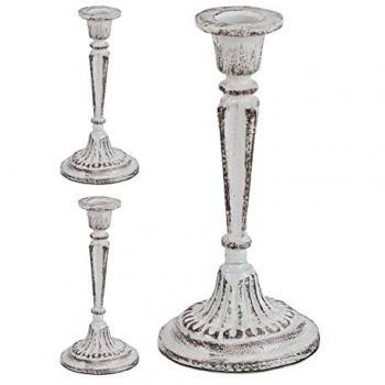 Rustic Chic Candlestick Set of 3, Vintage Look, Classic, Long Candle Holders, Cast Iron, 19 x 9 cm, White
