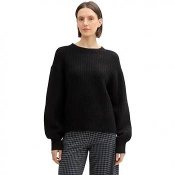 TOM TAILOR Strickpullover mit Paillettenapplikation – schwarz, Uni, Gr. M