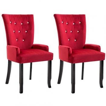 Sillas de Comedor con Brazos en Terciopelo Rojo (Paquete de 2)