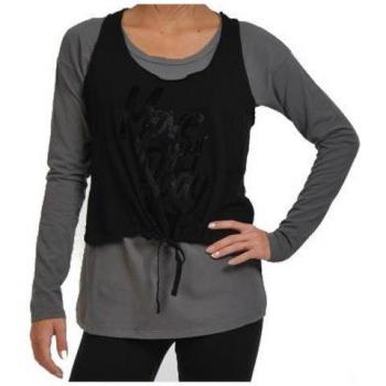 T‑shirt donna doppia a maniche lunghe – Nera – Deha M