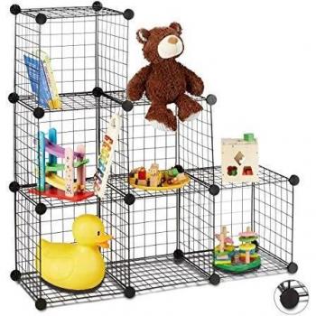 Black Relaxdays 6‑Cube Modular Shelving – Metal Grid, 30×30 cm