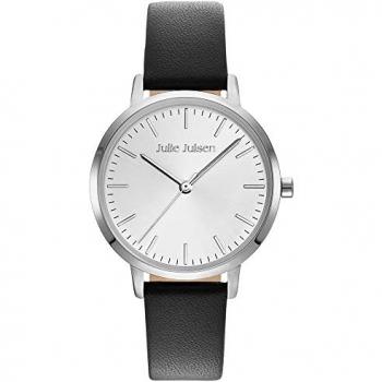 Julie Julsen Basic Line Damenuhr Edelstahl Silber mit schwarzem Lederband und Mineralglas