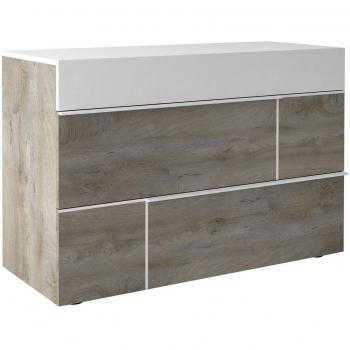 Commode moderne 3 tiroirs effet bois et blanc