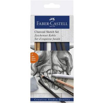 Set d'esquisse fusain Faber-Castell comprenant fusains, crayons blanc, gomme et estompe