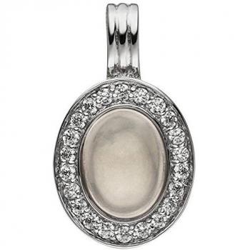 925 Sterling Silber Anhänger – Rosenquarz Ovale Form, 1 Stück + 22 Zirkonia