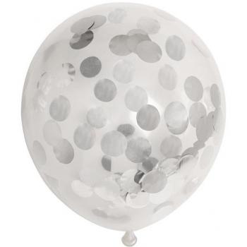 Pack de 6 Globos de Confetti de Papel Metalizado Plata de 30 cm