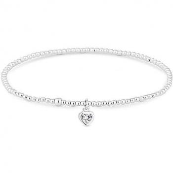 925 Sterling Silver CZ Heart Stretch Bracelet