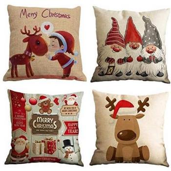 Freeas Linen-Cotton Christmas Home Décor Pillow Set, 18x18 Inches