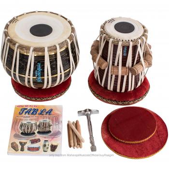 MAHARAJA Black Painted Tabla Drum Set, Brass Bayan, Finest Dayan with Book, Hammer, Cushions & Cover