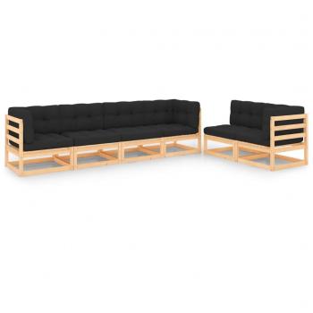Set de jardin 6 pièces en bois massif de pin avec coussins