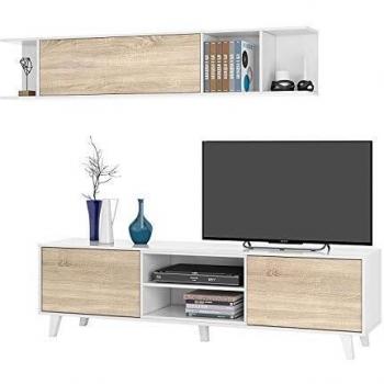 Móduo TV + estante Blanco Brillo y Roble Canadian