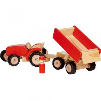 Tracteur rouge avec remorque Goki