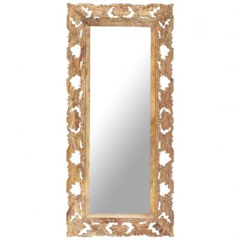 Miroir Marron Sculpté à la Main 110x50 cm en Bois de Manguier