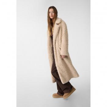 Stradivarius Langer Mantel aus Kunstfell in Steingrau XS