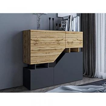 Buffet haut style industriel 120 cm bois / gris