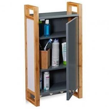 Armadietto da Bagno Relaxdays, Struttura in Bambù, 3 Ganci, 58 x 31,5 x 15 cm, Grigio Scuro