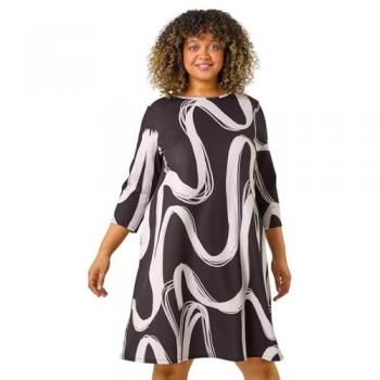 Robe Stretch Évasée Imprimée Noir