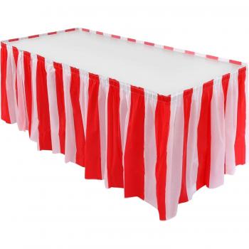 2 Pieces Red and White Striped Table Skirt for Carnival Home Decor