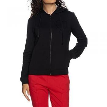 T-shirt invernale Love Moschino con zip laterale, cappuccio avvolgente, orlo a coste, colore nero, 46 donna