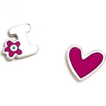 Pendientes plata Ley 925 inicial I corazón morado Agatha Ruiz de la Prada ABECEDARIO