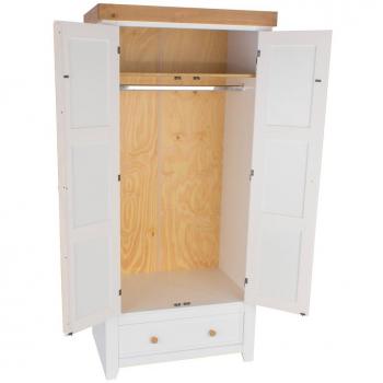 Dual‑Cabinet White Wardrobe – Antique Wax Accent