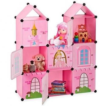 Scaffale per Bambini, Armadio con Ante, Castello Rosa