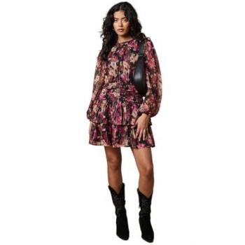 Oasis Women's Petite Multi-Colored Metallic Chiffon Tiered Mini Dress