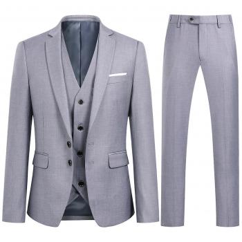 Esmoquin de Hombre Slim-fit Solapa Única Gris Luz Traje Completo con Chaleco 2XL