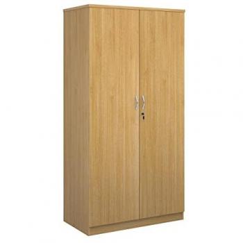 Deluxe double door storage unit, oak, 2000mm height, 4 shelves