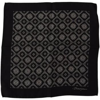 Elegant Black Geometric Silk Pocket Square Scarf