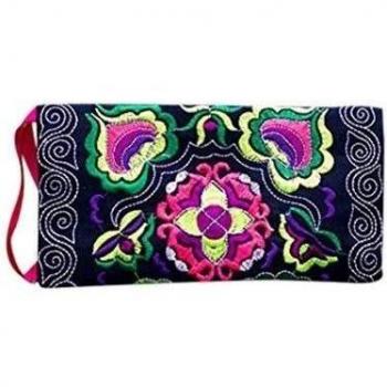 Monedero Étnico LHWY Cartera Vintage Bordada a Mano para Mujeres