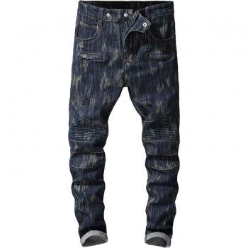 Sokotoo Men's Dark Blue Slim Fit Biker Jeans